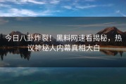 今日八卦炸裂！黑料网速看揭秘，热议神秘人内幕真相大白