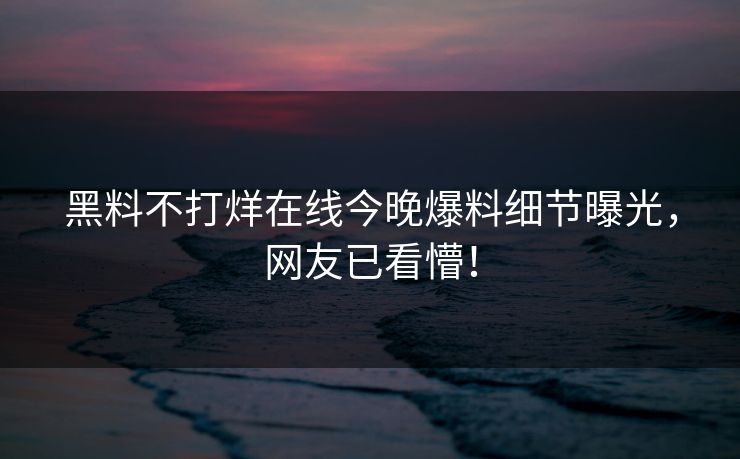 黑料不打烊在线今晚爆料细节曝光，网友已看懵！