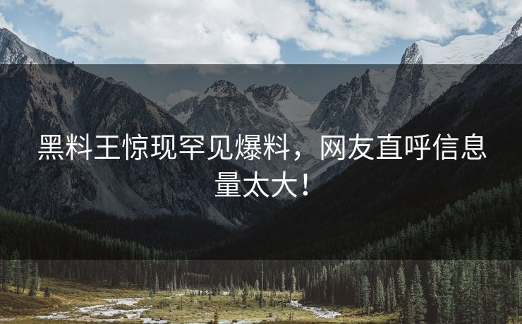黑料王惊现罕见爆料，网友直呼信息量太大！
