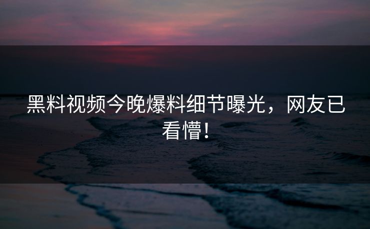 黑料视频今晚爆料细节曝光，网友已看懵！