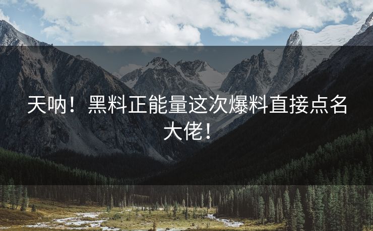 天呐！黑料正能量这次爆料直接点名大佬！